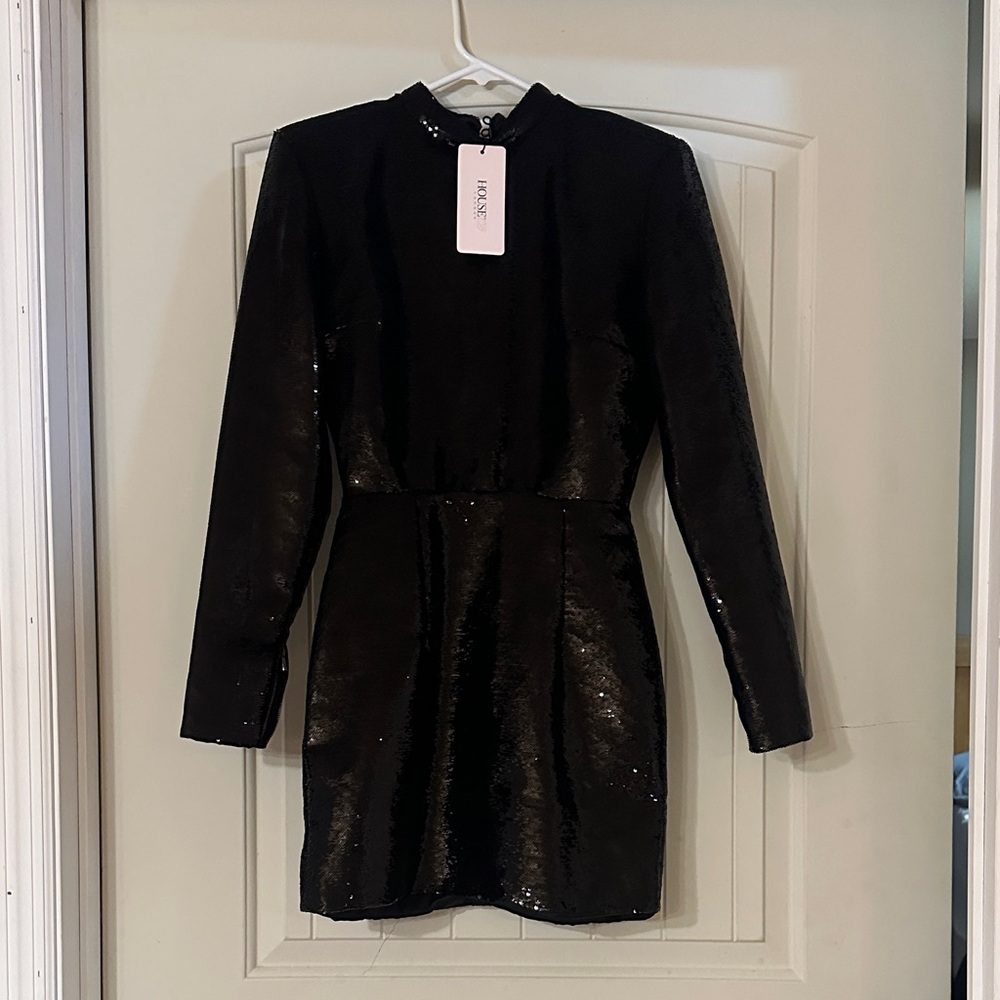 House of CB Black Sequin Long Sleeve Dress